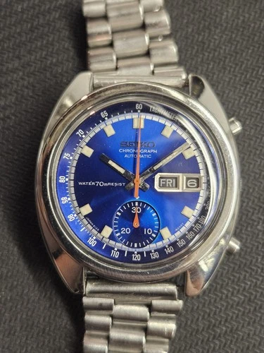 1971 Vintage Seiko 6139-6012 Automatic Chronograph Blue Bruce Lee Men’s Watch