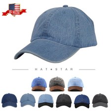 Dad hat Solid Plain Washed Denim Cotton Baseball Cap Hat 100 Cotton NEW