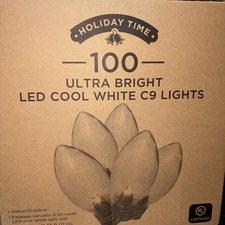 Holiday Time 100-Count Ultra Bright LED Cool White C9 Lights, 60ft