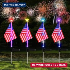 4PCS Christmas American Flag July 4th Decorative Solar American Flag Lights July