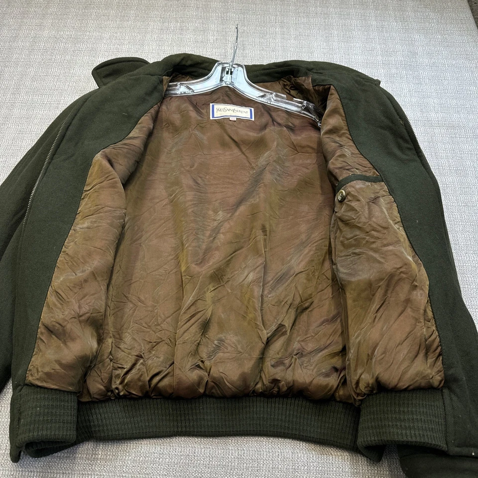 Jaqueta de lã vintage Yves Saint Laurent XL casaco bombardeiro masculina verde oliva * - Imagem 4 de 4