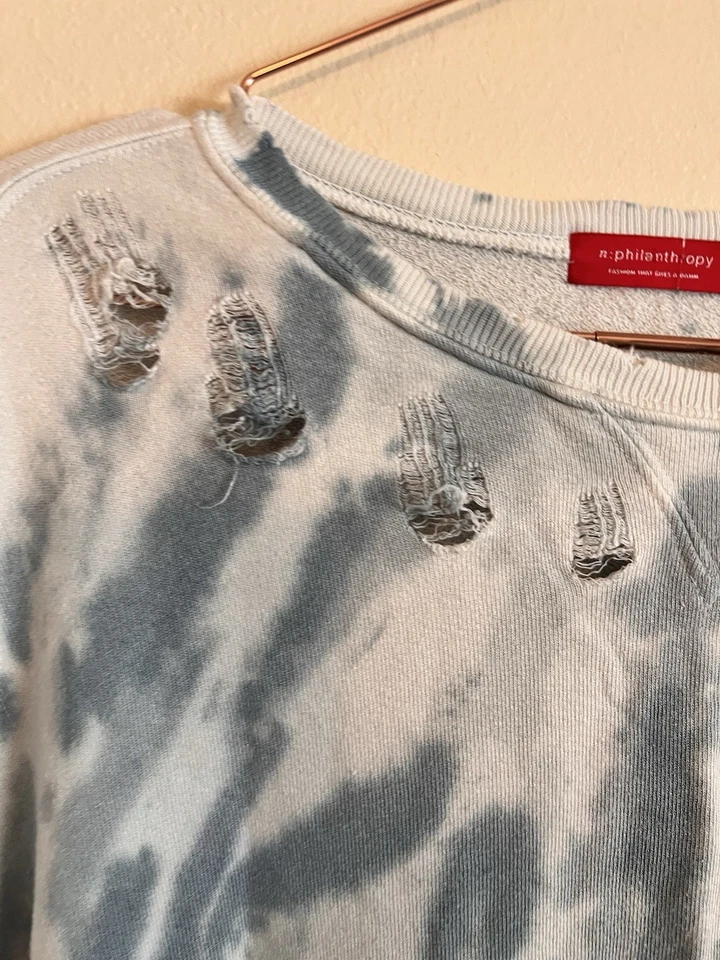 Sudadera Philanthropy Distressed Tie Dye Cuello Redondo Talla Pequeña Azul Blanco Mujer Foto 3 de 4