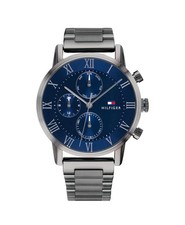 Tommy Hilfiger Men's Watch, Blue Dial Gray Steel Band Multi Function 1791456 New