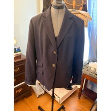 Talbots Blazer 14 Navy Blue Wool Blend Crest Button Preppy Academic Old Money