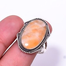 Natural Golden Sunstone Oxidised 925 Sterling Silver Ring S.9 R60 Christmas Gift
