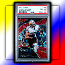 Cedric Tillman 2023 Select Club Level RED DISCO PRIZM #'d /49 - PSA 10 Gem Mint