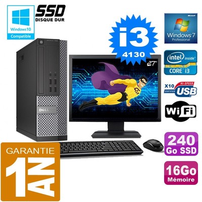 PC DELL 7020 SFF Core I3-4130 RAM 16Go Scheibe 240 GB SSD Wifi W7 Bildschirm 27