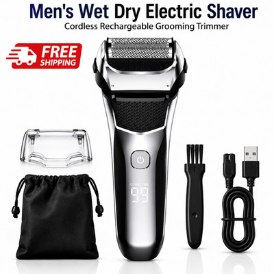 Men's Wet Dry Electric Shaver Cordless Rechargeable Grooming Trimmer