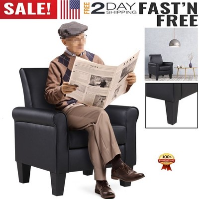 Modern Faux Leather Armchair Accent Single Sofa Upholstered Comfy Living Room