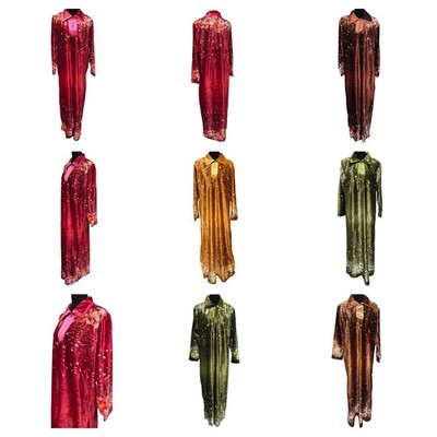 Damen Samt langes Maxikleid Kaftan Abaya Panel Robe Jabaliya-Reißverschluss vorne