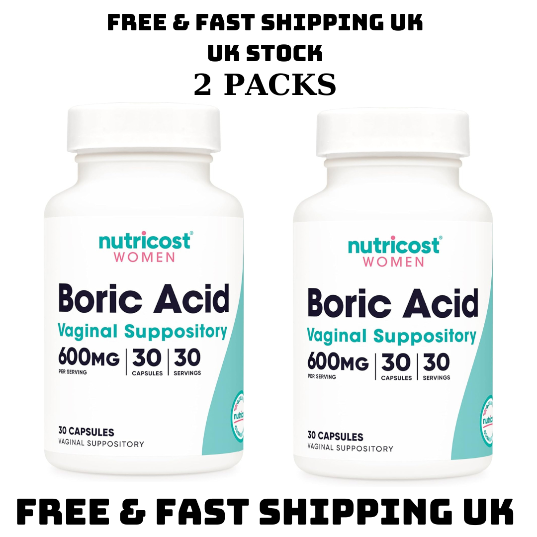 Nutricost, Women, Boric Acid, Vaginal Suppository, 600 mg 30 Capsules UK 2 PACKS