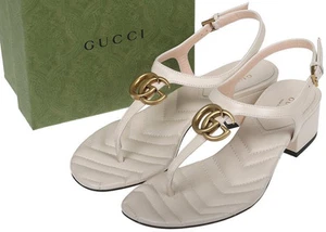 NEUF GUCCI DOUBLE G BLANC CUIR CHEVRON CUIR SANDALES SANDALES CHAUSSURES 37/US 7