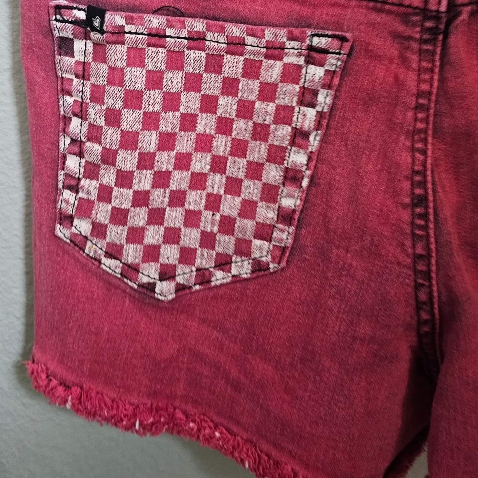 Checkered Red Y2K Grunge Denim Cut Off Shorts  si… - image 5