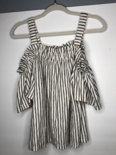Canotta camicia donna Lucky Brand bianca blu a righe spalle scoperte taglia M usata in ottime condizioni - Foto 2 di 7