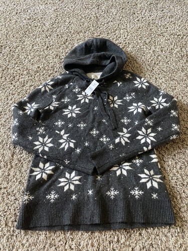 LOFT Knit Long Sleeve Hoodie Hooded Sweater Sweatshirt Size S Gray/White!! - Picture 2 of 5
