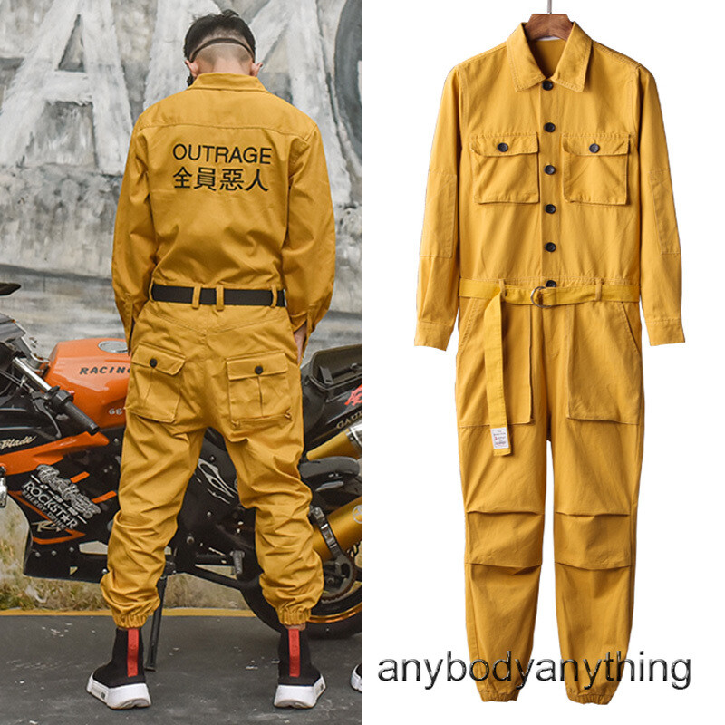 Men's Retro Jumpsuit Cargo Overalls Hip Hop Romper S-5XL