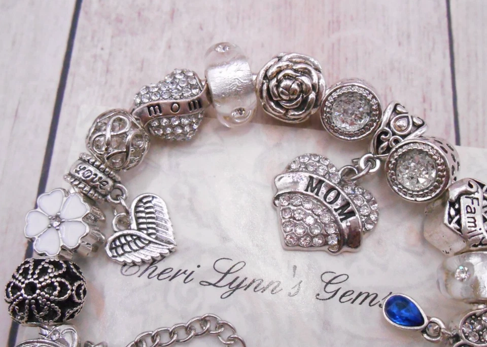 PULSERA PANDORA PLATA ESTERLINA MADRE MAMÁ PAVÉ CRISTAL CORAZÓN DIJES! Foto 2 de 4