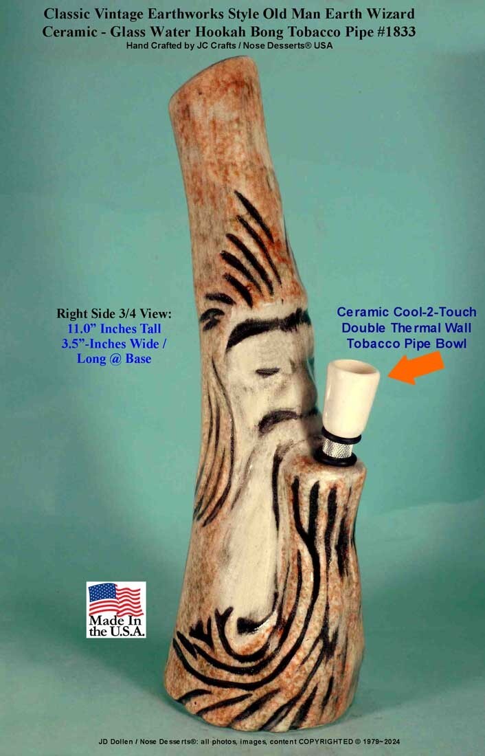 sadie's spirits & tobacco Classic Vintage Earthworks Old Man Wizzard Ceramic Glass Tobacco Bong  Waterpipe