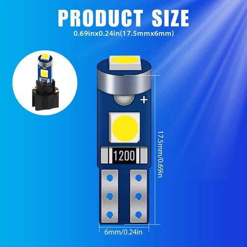 20x T5 74 17 37 3 LED Instrument Gauge Cluster Dash Light Bulbs w/ Sockets White - Picture 2 of 7