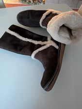 Stiefeletten braun Gr. 37 mit weißem Fellbesatz echt Wildleder