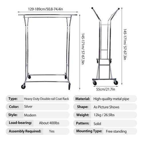Heavy Duty Garment Rack Commercial Rolling Collapsible Clothing Shelf W/ Wheels - Picture 37 of 61