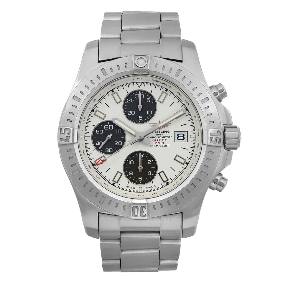 Breitling Colt Steel Chronograph White Sticks Dial Mens Watch A1338811/G804-173A