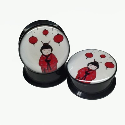 PAIR Lady of the Orient Ear Gauges Ear Plugs Flesh Tunnels SCREW Acrylic
