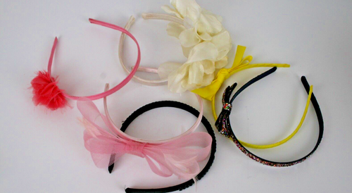 Lot of 6 Head Bands Mix Lot: 2 Pink, 1 White, 1 Yellow 1 Black/Multi Color - Picture 3 of 3