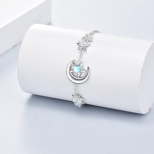 Gorgeous Star & Moon Design With Round Cut Opal Link Chain Anklets For Women's - Picture 3 of 8