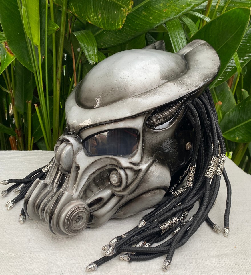 Plain Silver Predator Robot Alien Custom Helmet Motorcycle Helmet with ...
