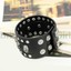 Eigso Black PU Leather Skull Cuff Bracelet - Adjustable Biker Wristband For Men & Women, Punk Style