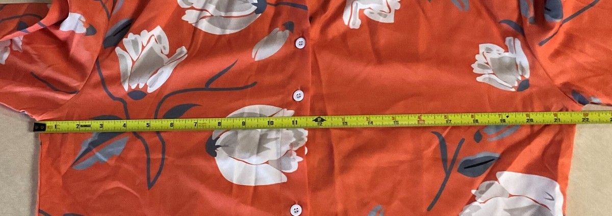 Blouse Orange à Fleurs - Taille 42 - Coton/Polyester - Manches Courtes - Occasion Très Bon État