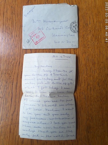 WW1 letter Feb 12th 1915 Capt Agnew RFA living with a French Farmers Family