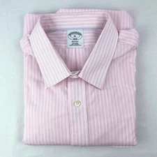 Brooks Brothers Regent Collared Non-Iron Pink White Stripe Shirt Sz XL