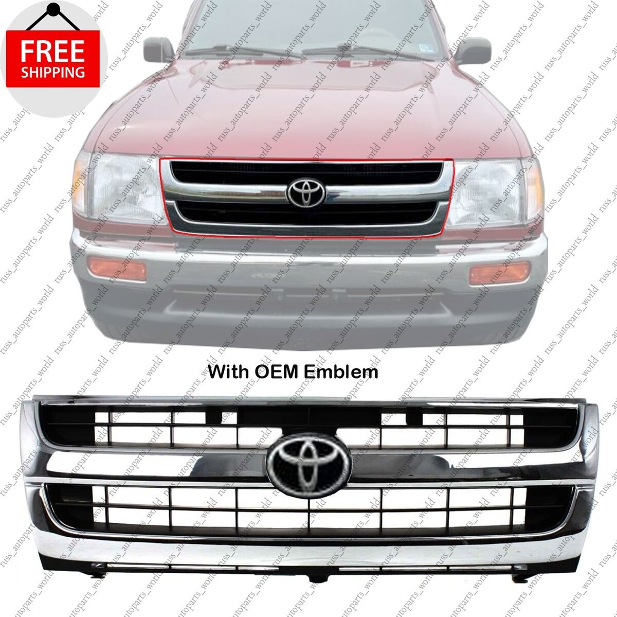 New Front Grille Assembly & OEM Emblem Set of 2 Fits 1997-2000