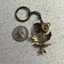 Gold Tone Hoot Owl Metal Vintage Keychain Key Ring 44008