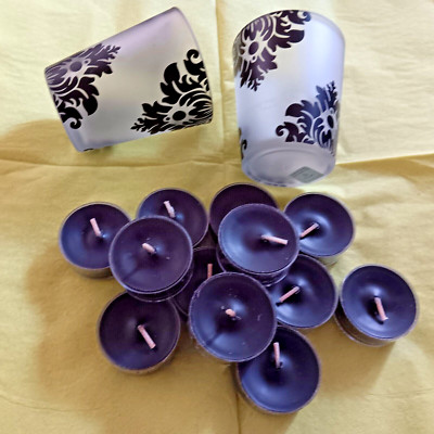 Partylite Set '' Fig Fatale '' 2 Geheimnisvolle Früchte-Gläser & 12 Teelichte LOOK