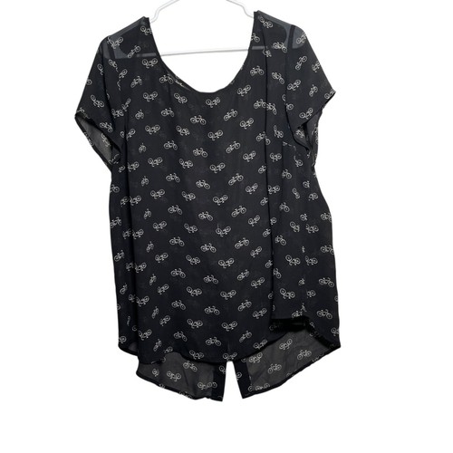 Torrid Bluse Damen 1X schwarz Mesh transparent Fahrrad Kurzarm leicht Oberteil