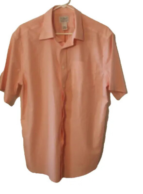 LL Bean Shirt Mens medium Checkerboard Pink Short Sleeve Button Up Casual