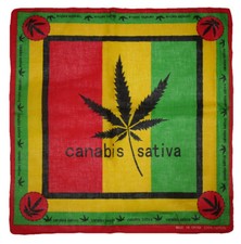 Wholesale Lot 6 Canabis Sativa Red/Yellow/Green 100 Cotton 22"x22" Bandana