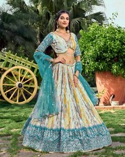 New Pakistani Look Heavy Chinnon Silk Lehenga Choli With Rama Dupatta For Party