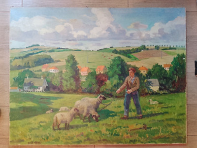 Wilfred Peter Glud - large original oil on canvas painting, 1945