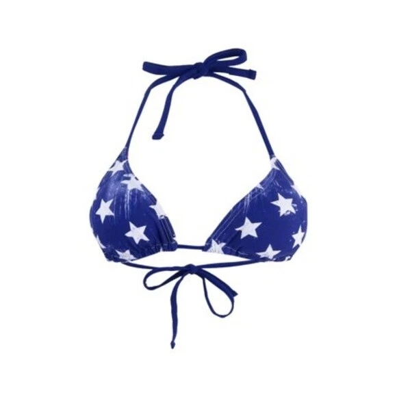California Waves USA Reversible Printed Bikini Top Blue White Red S M Medium NWT - Image 4 of 4