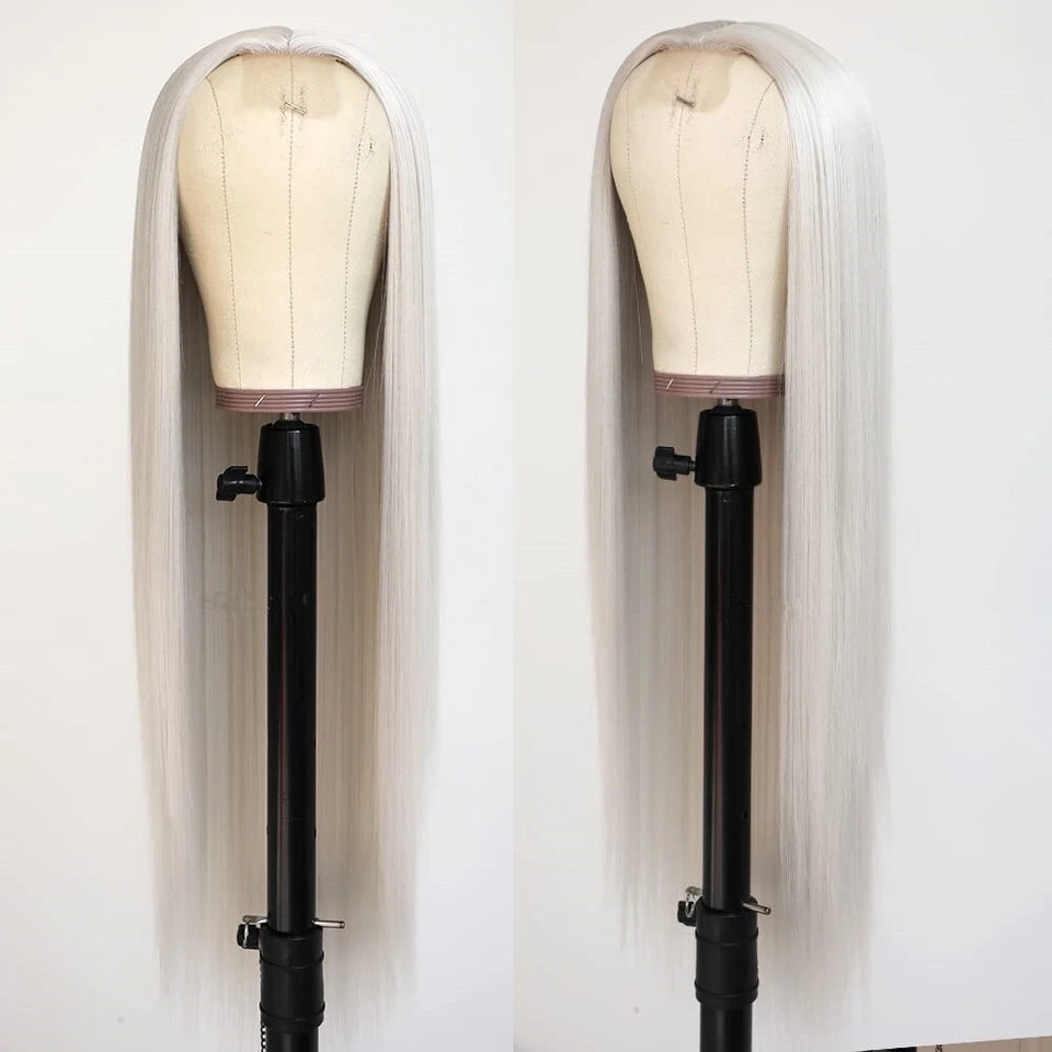 Women Long Lace Front Wigs Straight White Wig Synthetic Hair Heat Resistant Soft - Image 3 of 4