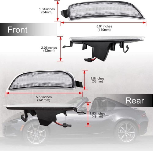 Front Amber Rear Red Clear Lens Side Marker Lamp For 2016-2022 Mazda Miata MX-5 - Picture 7 of 8