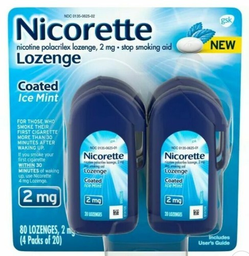 2027 Nicorette Nicotine Lozenges Stop Smoking Aid 2mg - 4 Pks x 20 ea = 80 Total