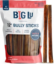 - 12” Bully Sticks, 12 Count, Long-Lasting, 100% Grass-Fed Beef Chews for Medium