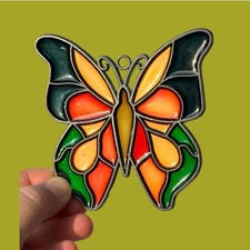 Faux Stained Glass Butterfly Suncatcher - 1970s Tiffany Style Sun Catcher