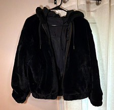 Black Hooded Lined Full Zip Short Jacket Long Sleeve Solid Women's Juniors S