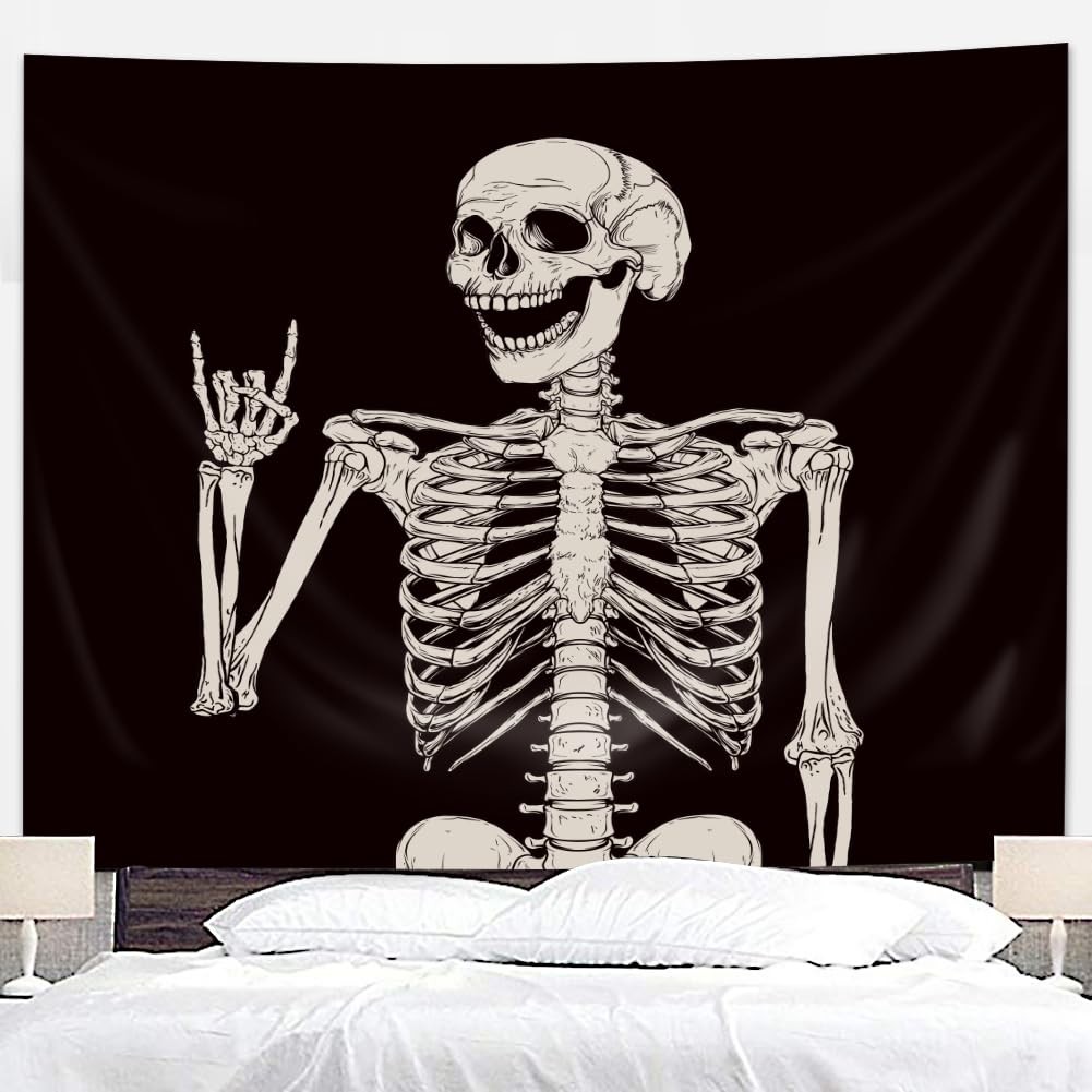 Riyidecor Skull Skeleton Tapestry Wall Hanging 51Hx59W 59